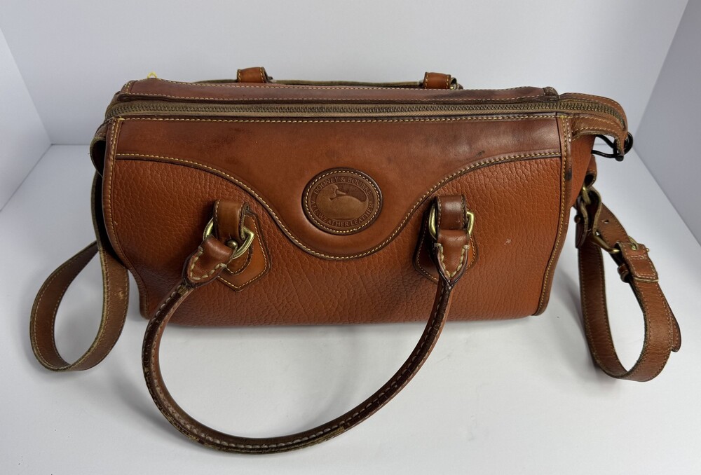 Vintage Dooney & Bourke Brown Pebbled Leather Shoulder Bag with Brass Hardware